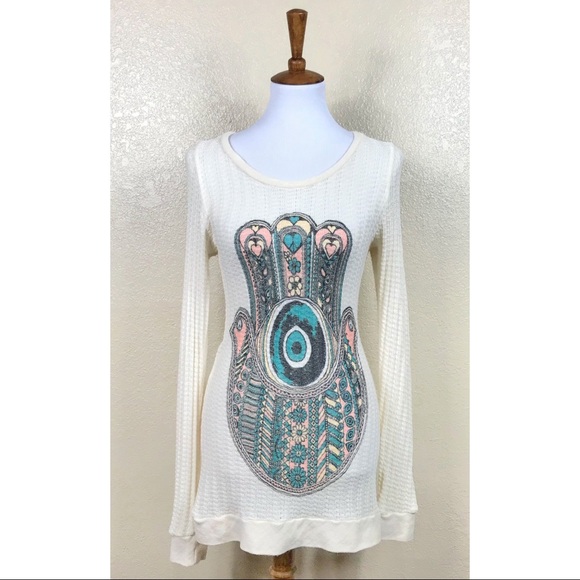 Lauren Moshi Tops - Lauren Moshi Color Hamsa Waffle Knit Pullover